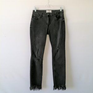 Free People Womens Black Mid Rise Skinny Stretch Distressed Jeans Size W 27